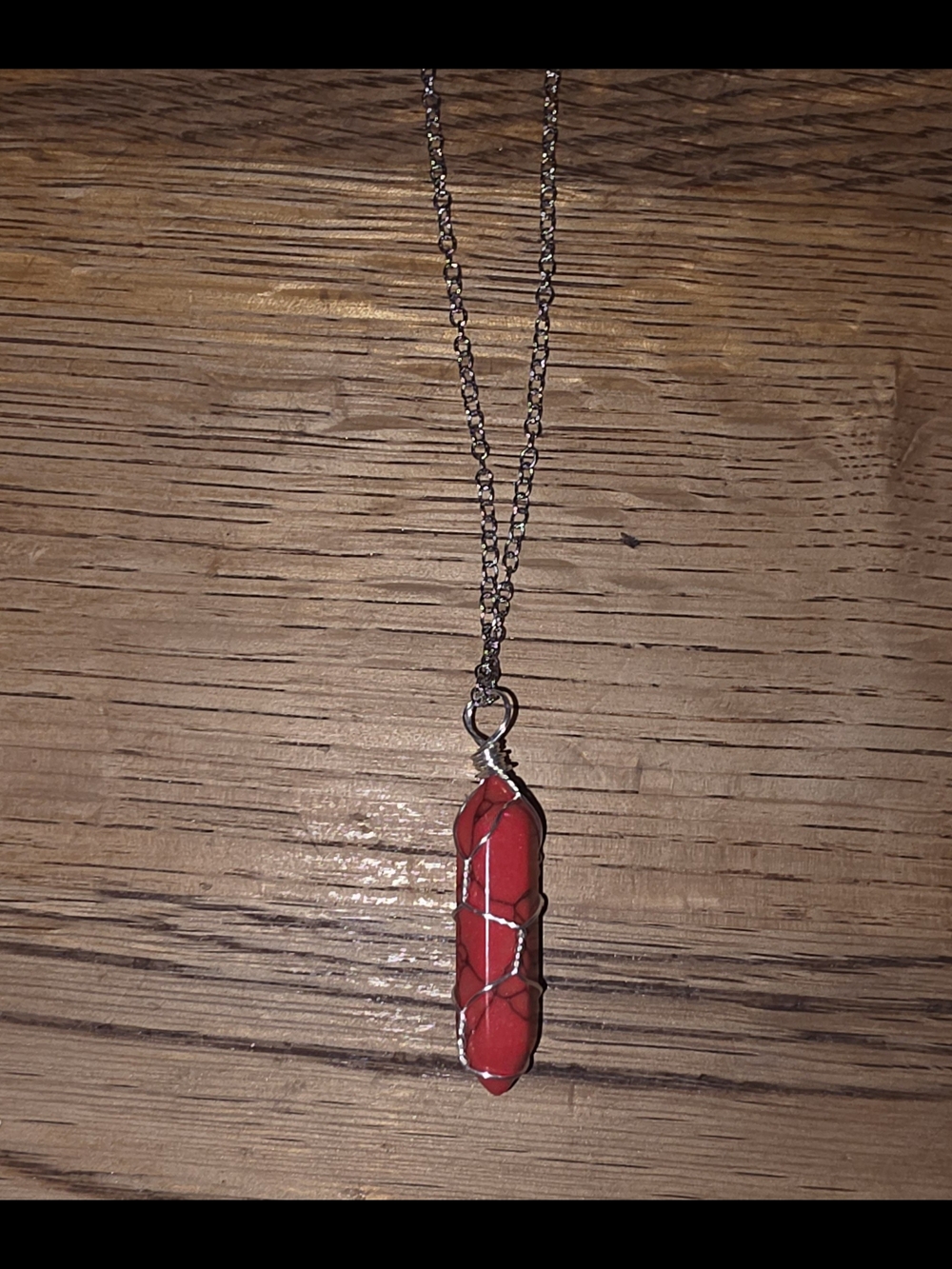 Hexagonal Ruby Aura With Black Veining Crystal Pendant Necklace - Wire Wrapping